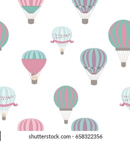 Baby Shower Seamless pattern with air balloons and cute clouds. Vector illustration