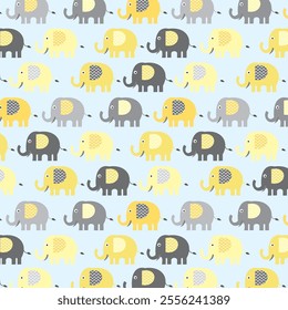 Baby shower seamless pattern with cute elephants