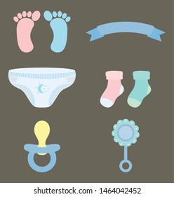 baby shower set accessories icons