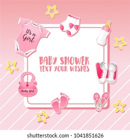Baby shower set. Invitation template with place for text