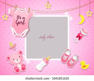Baby shower set. Invitation template with place for text