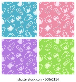 Baby shower set of seamless patterns.