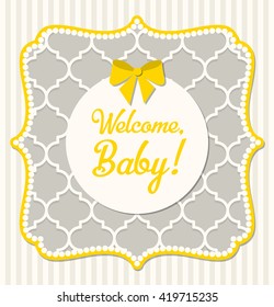 Baby Shower In Shabby Chic Style, Yellow And Gray, Vector Illustration, Eps 10 With Tranparency