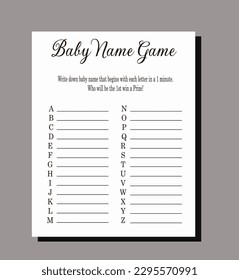 Baby Shower Simple Black and White Name Game