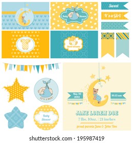 Baby Shower Sleeping Bear Theme  - For Party, Scrapbook Or Design Elements - In Vector