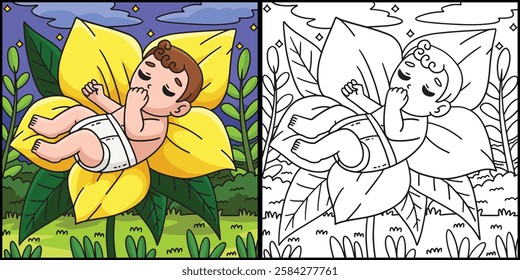Baby Shower Baby Sleeping on a Flower Illustration