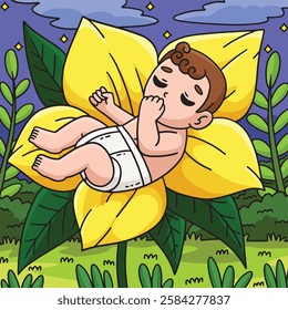 Baby Shower Baby Sleeping on a Flower Colored 