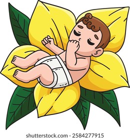 Baby Shower Baby Sleeping on a Flower Clipart