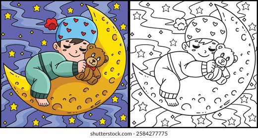 Baby Shower Baby Sleeping on the Moon Illustration