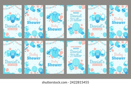 baby shower social media stories vector flat design set
