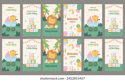 baby shower social media stories vector flat design set