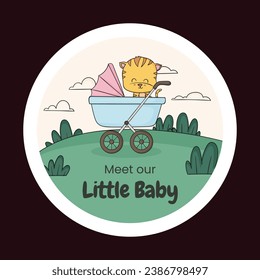 Baby shower sticker. baby girl, baby boy. balloons on blue and pink background. It's a boy. It's a girl. Cartoon Vector illustration elements for Poster, Label, Sticker. party.