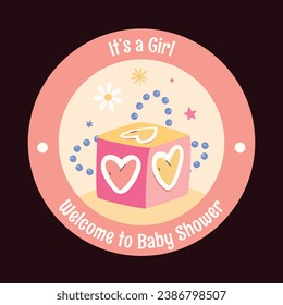 Baby shower sticker. baby girl, baby boy. balloons on blue and pink background. It's a boy. It's a girl. Cartoon Vector illustration elements for Poster, Label, Sticker. party.