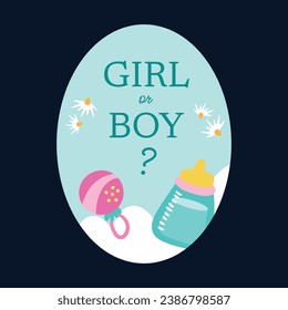 Baby shower sticker. baby girl, baby boy. balloons on blue and pink background. It's a boy. It's a girl. Cartoon Vector illustration elements for Poster, Label, Sticker. party.