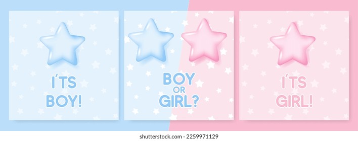 Baby shower stickers. Its a boy card. its a girl card. Boy or Girl. Vector baby shower postcard.