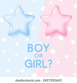 Baby shower stickers. Its a boy card. its a girl card. Boy or Girl. Vector baby shower postcard.