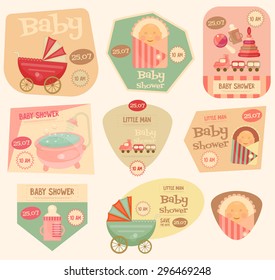 Baby Shower Stickers. Layered File. Vector Illustration. 