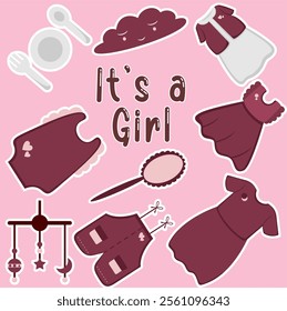 Baby Shower Stickers Set Icons Vector Illustration Stock Illustration