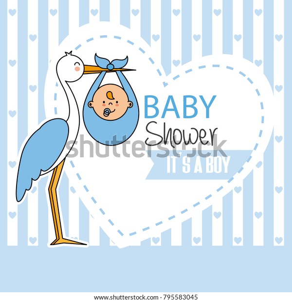 Douche Bebe Stork Avec Bebe Garcon Image Vectorielle De Stock Libre De Droits