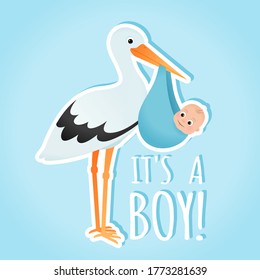 Baby shower stork with baby boy invitation card