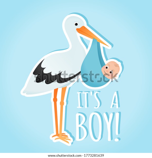 Baby Shower Stork Baby Boy Invitation Stock Vector Royalty Free