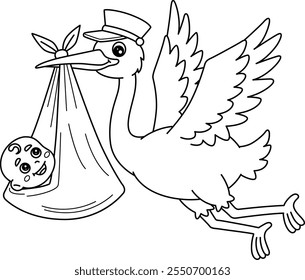 Baby Shower Stork with Baby Isolated Coloring Page