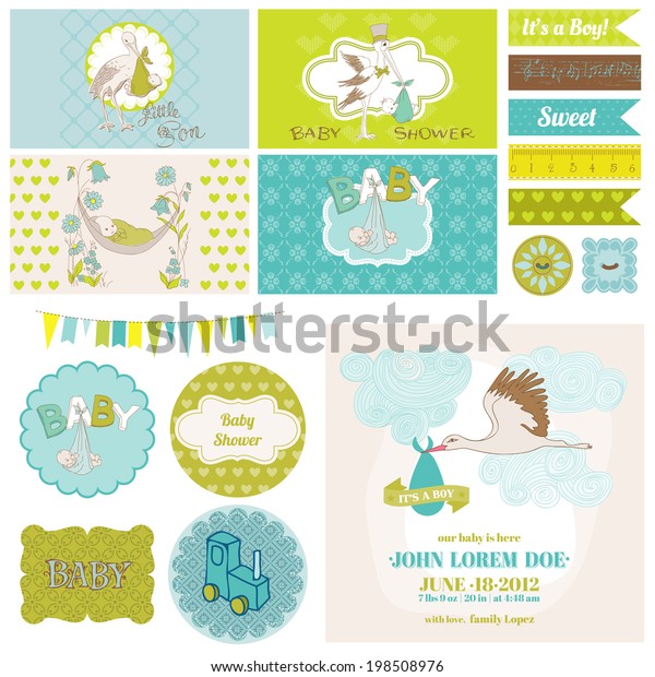 Baby Shower Stork Theme Set Party Stock Vector Royalty Free 198508976