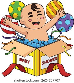 Baby Shower Surprise Box Cartoon Colored Clipart 