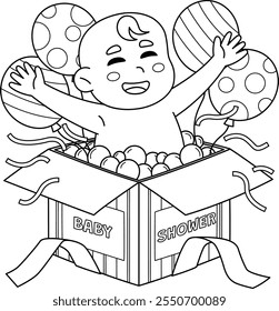 Baby Shower Surprise Box Isolated Coloring Page