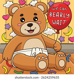 Baby Shower Teddy Bear Colored Cartoon 