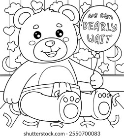 Baby Shower Teddy Bear Coloring Page for Kids