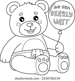 Baby Shower Teddy Bear Isolated Coloring Page 