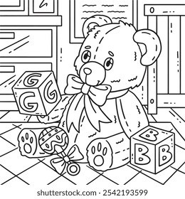 Baby Shower Teddy Bear with Letter Blocks Coloring