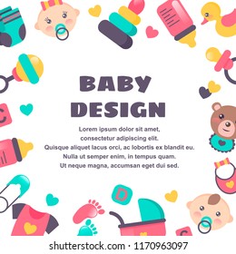 Baby shower template. Square frame isolated on white