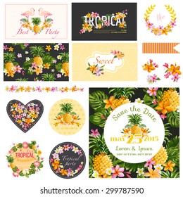 Baby Shower Tropical Theme - Scrapbook Design Elements, Backgrounds - in vector