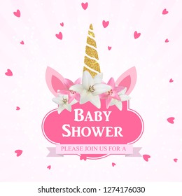 Baby shower with unicorn invitation. Vector Illustration EPS10