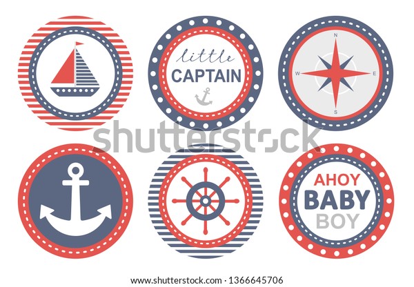 Baby Shower Vecor Party Tags Nautical Stock Vector Royalty Free 1366645706