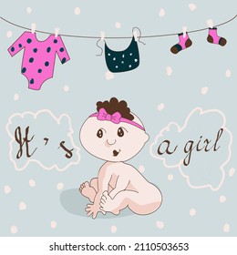 Baby shower vector design for greeting or invitation cards. Girls template