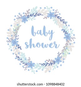 Baby Shower Vector Illustration. Brushed Floral Vector Wreath. Pastel Colors Floral Garland Isolated on a White Background. Hand Drawn Flowers and Twigs. Baby Shower Vector Card. Baby Boy Party.