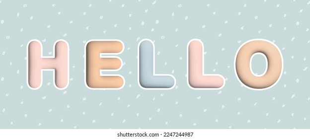 Ilustración del vector de ducha para bebés con color Pastel "Hello" en un fondo azul claro con puntos. Arte de guardería ideal para carteles, tarjetas, arte de pared. Impresión de la fiesta de niños y niñas.