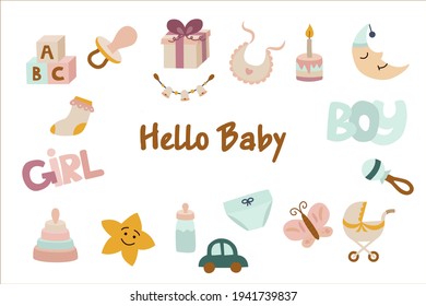 Baby shower vector isolated illustrations