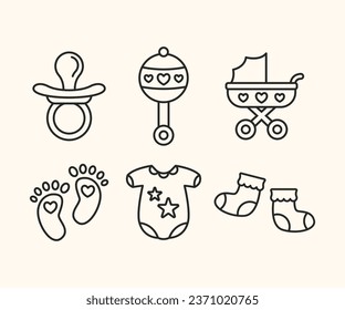 Baby Shower Vector Lineart Minimal Modern Design Icons Sets Isolated	