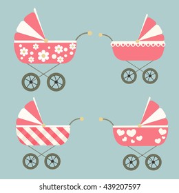 Baby shower vector set of design elements. Retro or vintage baby shower set in a flat style. 