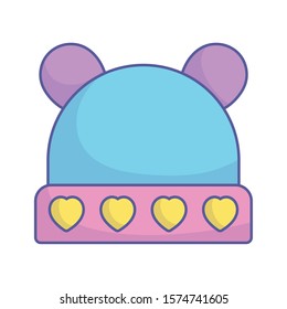 Baby Shower Warm Hat With Hearts And Ears Icon On White Background Vector Illustration