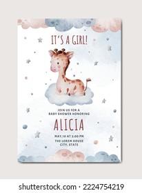 baby shower watercolor invitation card for baby girl and baby boy