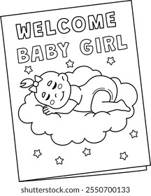 Baby Shower Welcome Baby Girl Isolated Coloring