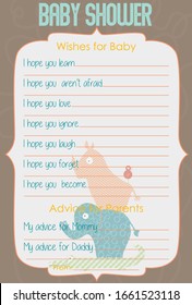 Baby Shower Wish and Advice Layout Template, Tan color Arrival date announcement Jungle Animal theme for boy and girl, Unisex mommy to be game card, Alligator, Elephant, Rhinoceros and bird tower