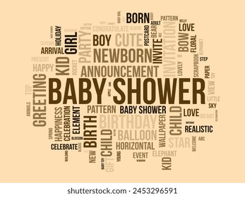 Baby Shower word cloud template. Birthday celebration concept vector background.