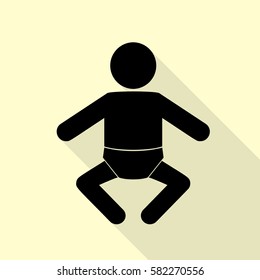 Baby sign illustration. Black icon with flat style shadow path on cream background.