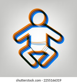 Ilustración del signo del bebé. Icono marcado en colores naranja, azul y lavanda antigua en fondo gris. Ilustración.